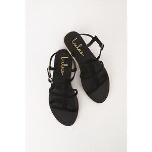 Lulus Akina Black Suede Espadrille Gladiator Sandals - Size 6